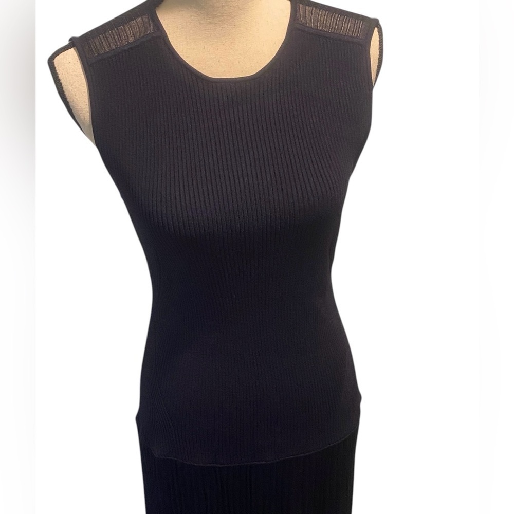 Women's Sleeveless Black Ribbed Maxi Dress Pretty Textured New Size M Derek Lam